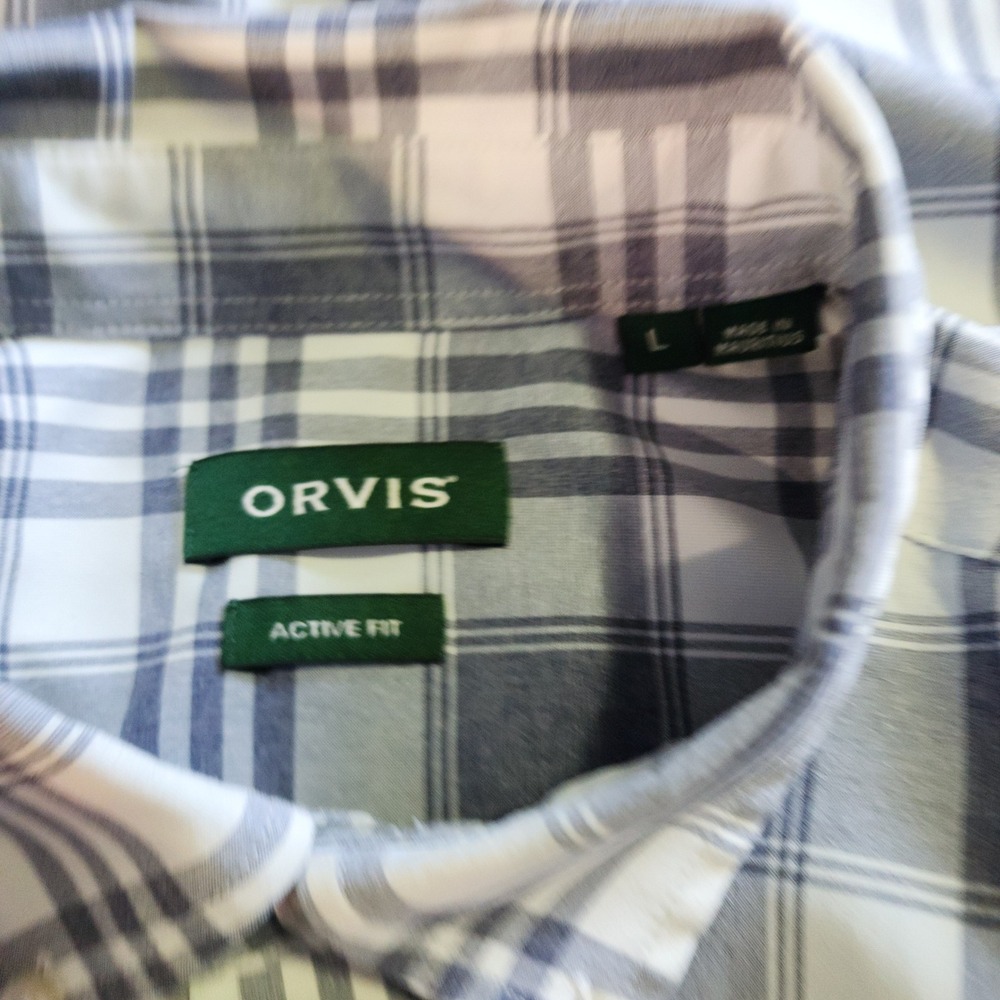 Orvis Mens Active Fit Plaid Button Down Shirt Blue White Long Sleeve Large - Picture 4 of 7